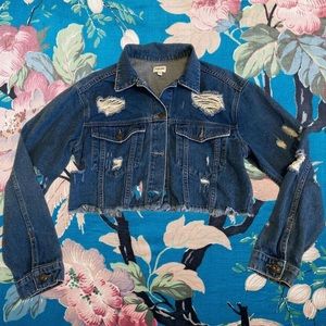 Crop top distressed denim jacket